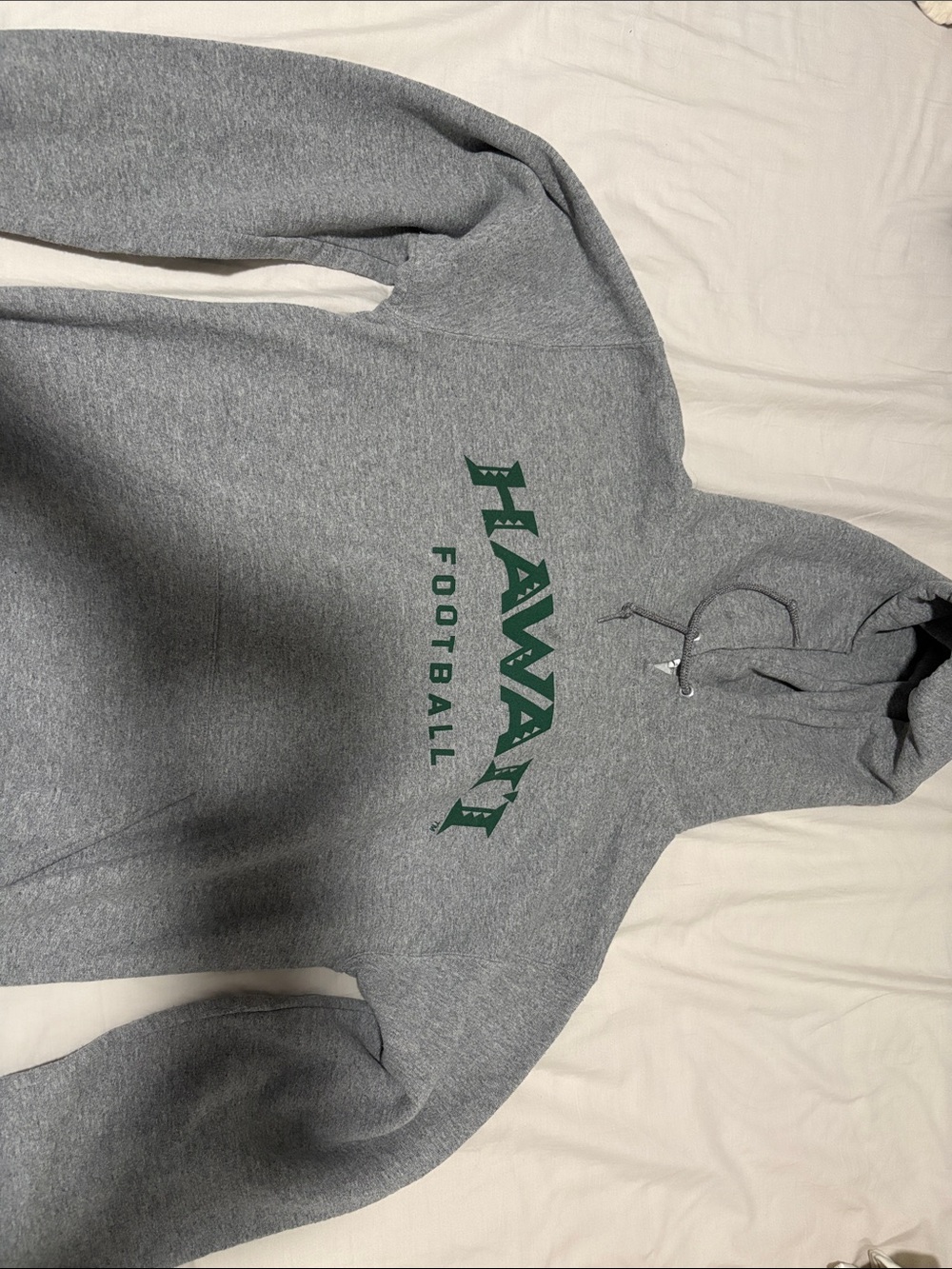 Jerzees Gray Crewneck Hoodie with Green "HAWAII FOOTBALL" Print